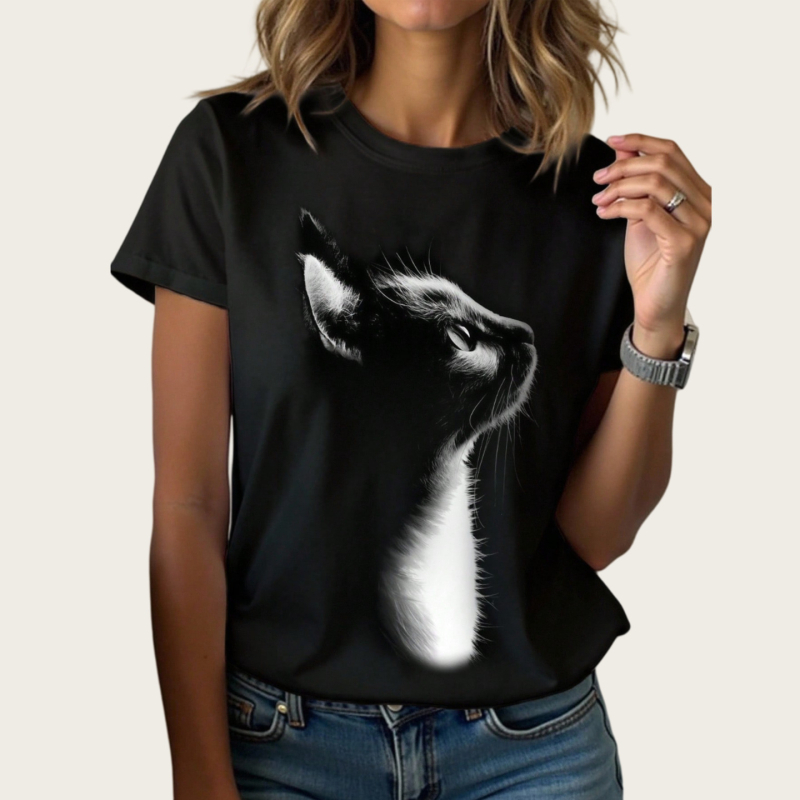 Sieviešu īsrokas T-krekls ar apaļu kaklu, ziedu raksts, poliesters ar elastānu, vidēja garuma