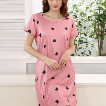 Ženska pidžama noćna haljina s tiskom srca i valovitog uzorka, poliester, tiskani stil, okrugli izrez, 3/4 rukavi, srednje duljine suknja, udobna kućna odjeća