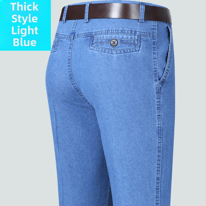 Rudens džinsi vecākiem vīriešiem, brīvs taisnais piegriezums, augsta josta, fleece odere, elastīgs materiāls