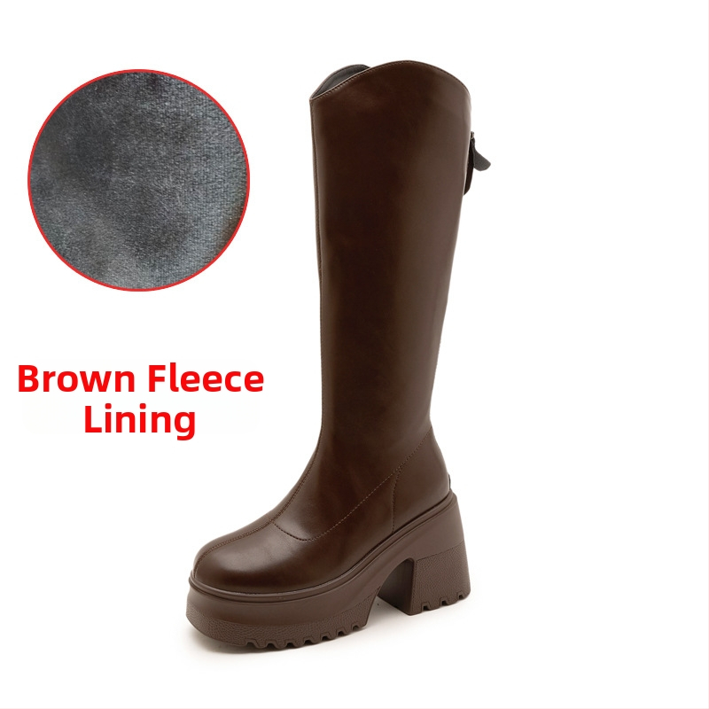 Moterų žirginių batų iki kelio, viršutinė medžiaga: Super Fiber, apvalus pirštas, tvirtas kulnas virš 8 cm, užtrauktukas nugaroje