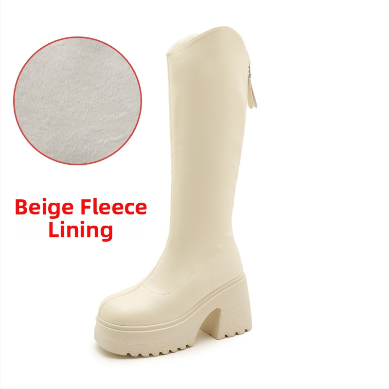 Moterų žirginių batų iki kelio, viršutinė medžiaga: Super Fiber, apvalus pirštas, tvirtas kulnas virš 8 cm, užtrauktukas nugaroje