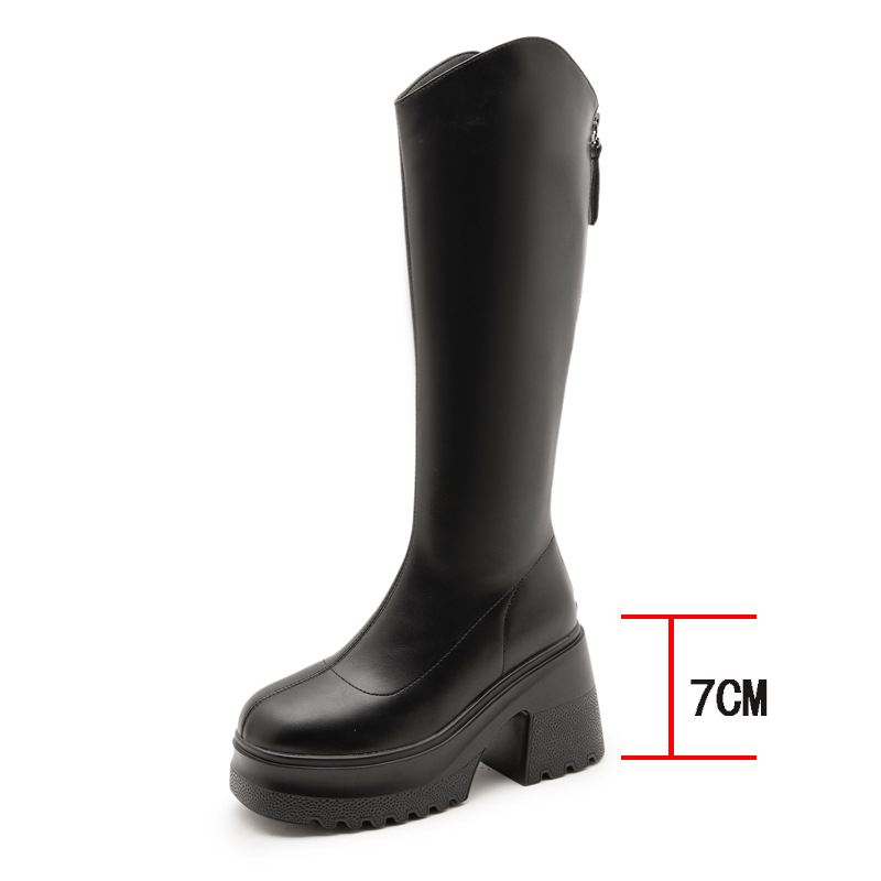 Moterų žirginių batų iki kelio, viršutinė medžiaga: Super Fiber, apvalus pirštas, tvirtas kulnas virš 8 cm, užtrauktukas nugaroje