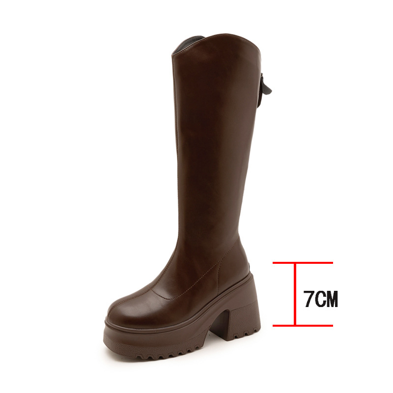 Moterų žirginių batų iki kelio, viršutinė medžiaga: Super Fiber, apvalus pirštas, tvirtas kulnas virš 8 cm, užtrauktukas nugaroje