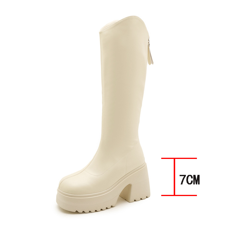 Moterų žirginių batų iki kelio, viršutinė medžiaga: Super Fiber, apvalus pirštas, tvirtas kulnas virš 8 cm, užtrauktukas nugaroje