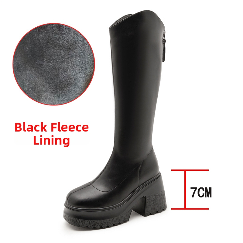 Moterų žirginių batų iki kelio, viršutinė medžiaga: Super Fiber, apvalus pirštas, tvirtas kulnas virš 8 cm, užtrauktukas nugaroje