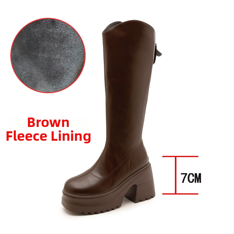 Moterų žirginių batų iki kelio, viršutinė medžiaga: Super Fiber, apvalus pirštas, tvirtas kulnas virš 8 cm, užtrauktukas nugaroje