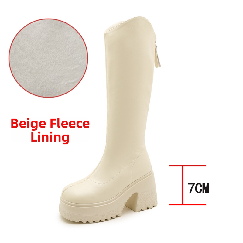 Moterų žirginių batų iki kelio, viršutinė medžiaga: Super Fiber, apvalus pirštas, tvirtas kulnas virš 8 cm, užtrauktukas nugaroje