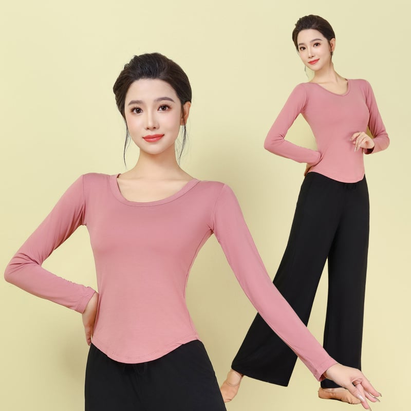 Moterų šiuolaikinio šokio topas – ilgomis rankovėmis, siauras kirpimas, modalinis audinys 95%