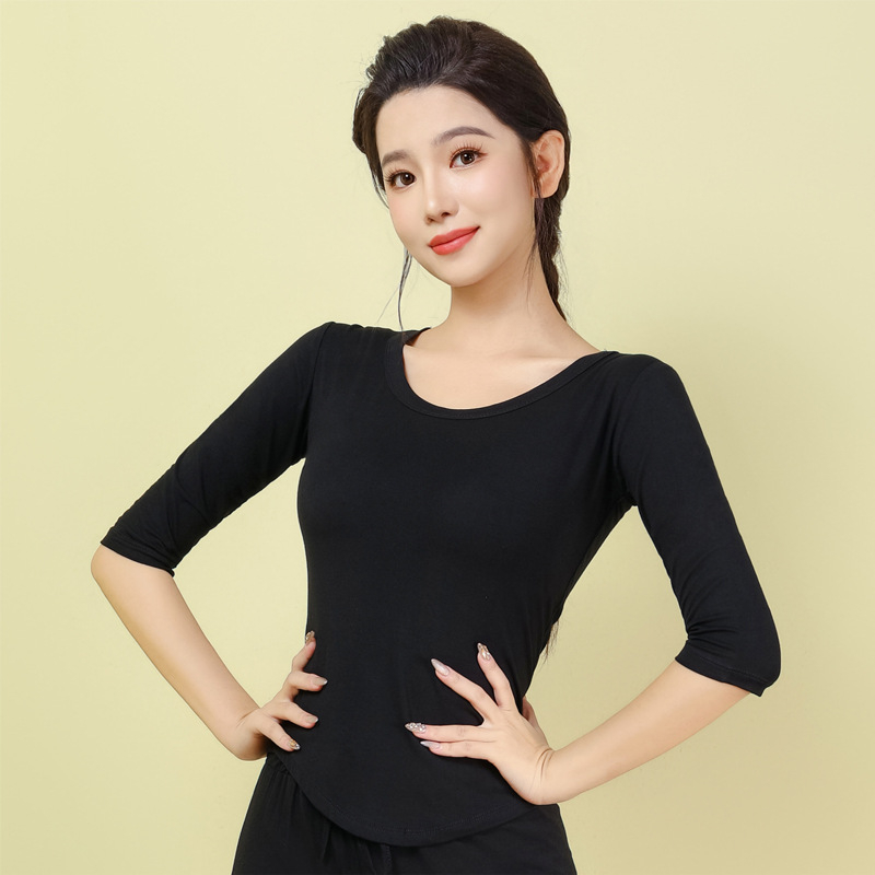 Moterų šiuolaikinio šokio topas – ilgomis rankovėmis, siauras kirpimas, modalinis audinys 95%