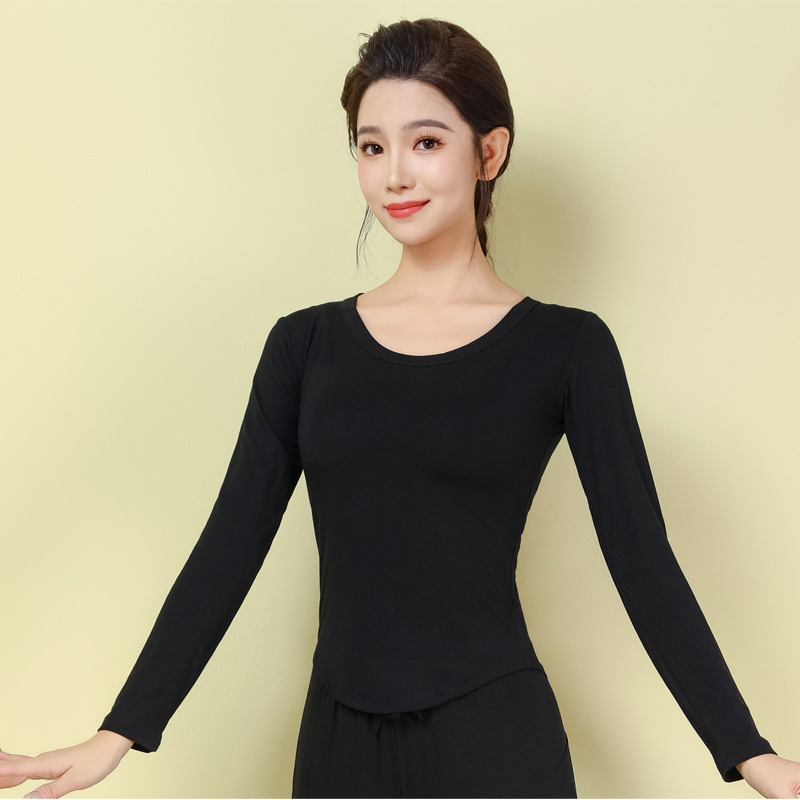 Moterų šiuolaikinio šokio topas – ilgomis rankovėmis, siauras kirpimas, modalinis audinys 95%