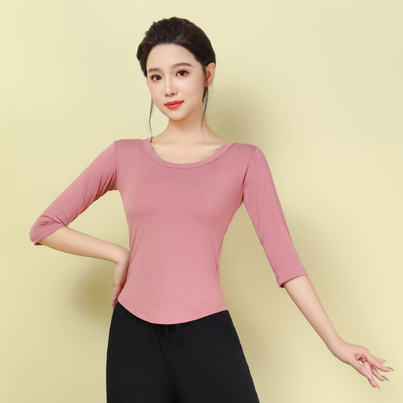 Moterų šiuolaikinio šokio topas – ilgomis rankovėmis, siauras kirpimas, modalinis audinys 95%