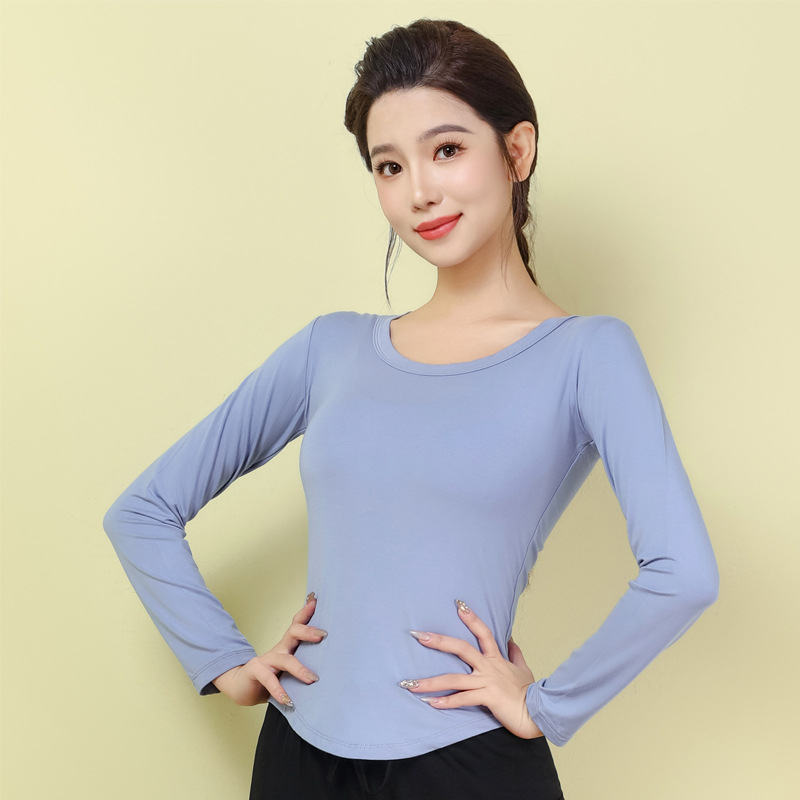 Moterų šiuolaikinio šokio topas – ilgomis rankovėmis, siauras kirpimas, modalinis audinys 95%