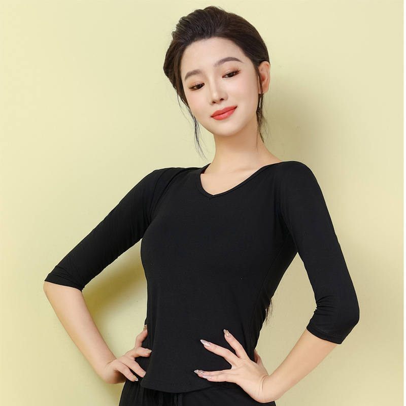 Moterų šiuolaikinio šokio topas – ilgomis rankovėmis, siauras kirpimas, modalinis audinys 95%