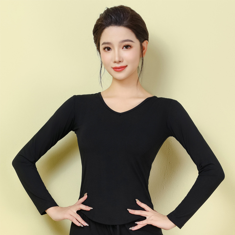 Moterų šiuolaikinio šokio topas – ilgomis rankovėmis, siauras kirpimas, modalinis audinys 95%