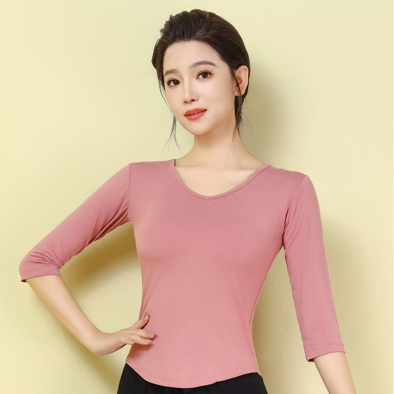 Moterų šiuolaikinio šokio topas – ilgomis rankovėmis, siauras kirpimas, modalinis audinys 95%