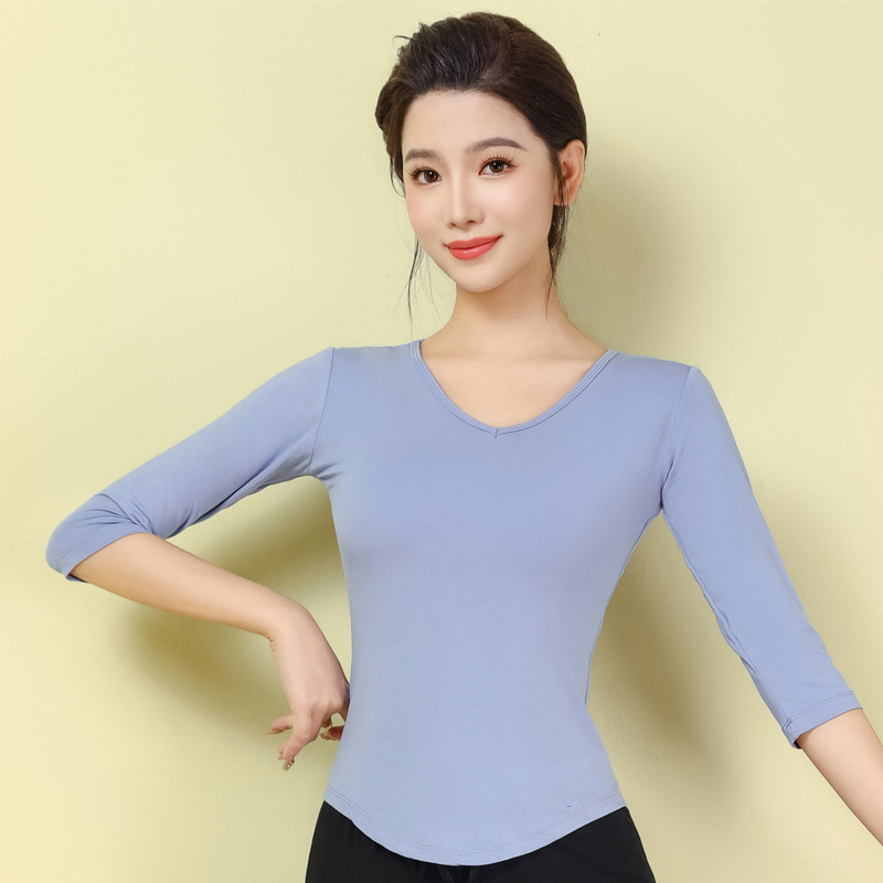 Moterų šiuolaikinio šokio topas – ilgomis rankovėmis, siauras kirpimas, modalinis audinys 95%