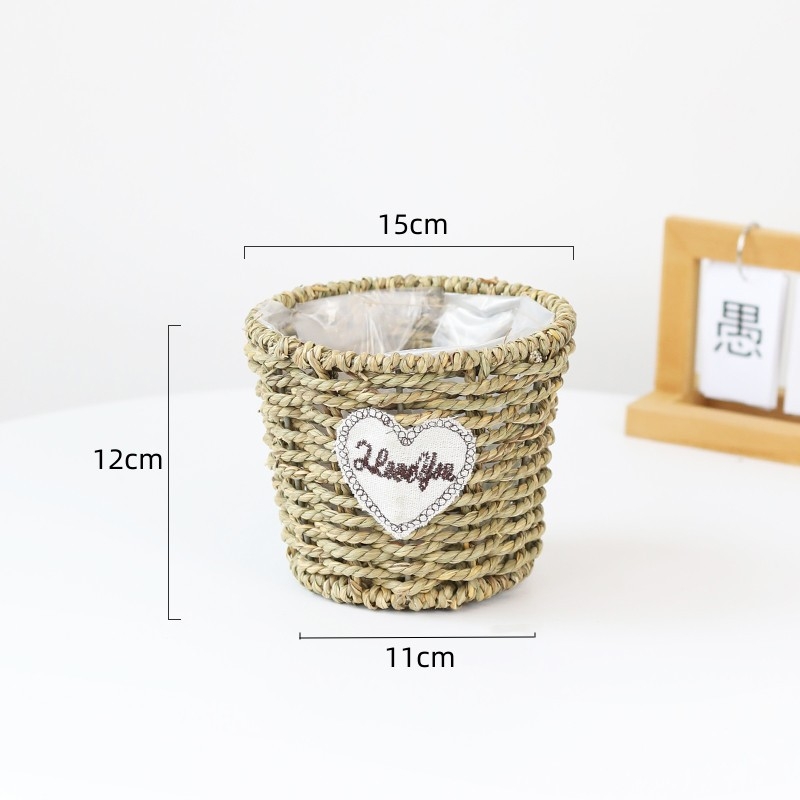 Virágcserép növényi rostokból, kézzel szőtt, biológiailag lebomló, pasztorális stílus