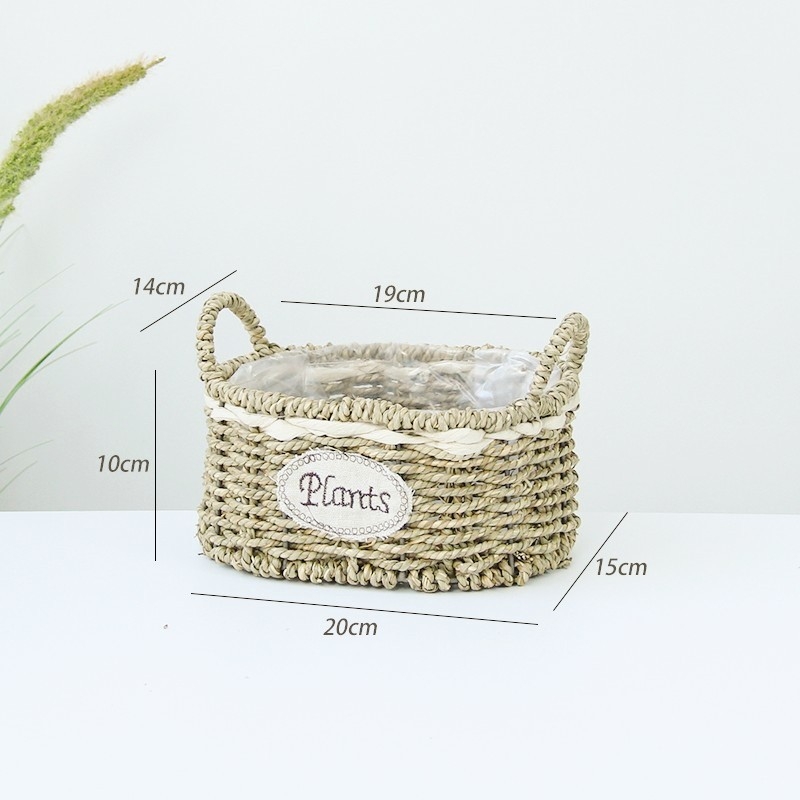 Virágcserép növényi rostokból, kézzel szőtt, biológiailag lebomló, pasztorális stílus