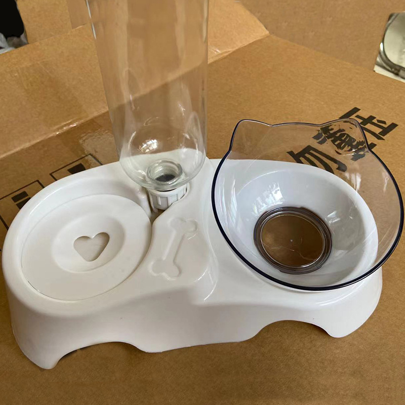 Luu kujuline kahekordne kauss lemmikloomadele, automaatne joomine ja toitumine, kaela kaitse, kaldu suu, plastik kauss