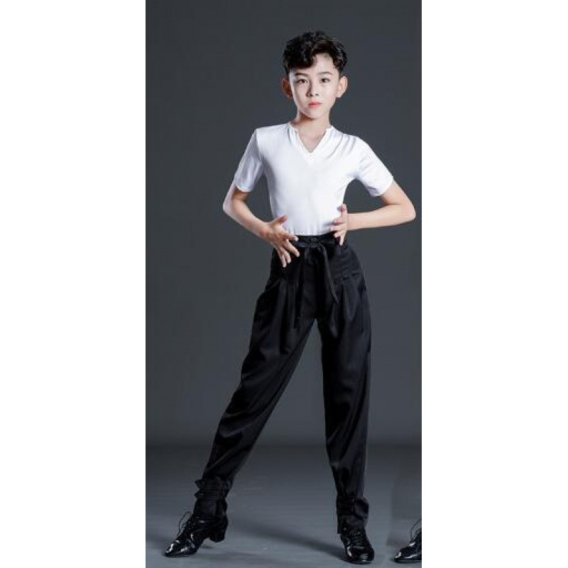 Berniškas latino šokių pasirodymo komplektas su dryžių kelnėmis, vaikams skirtas treniruočių šokių apranga latino, Milk Silk audinys, poliesteris 50% + pamušalas 50%