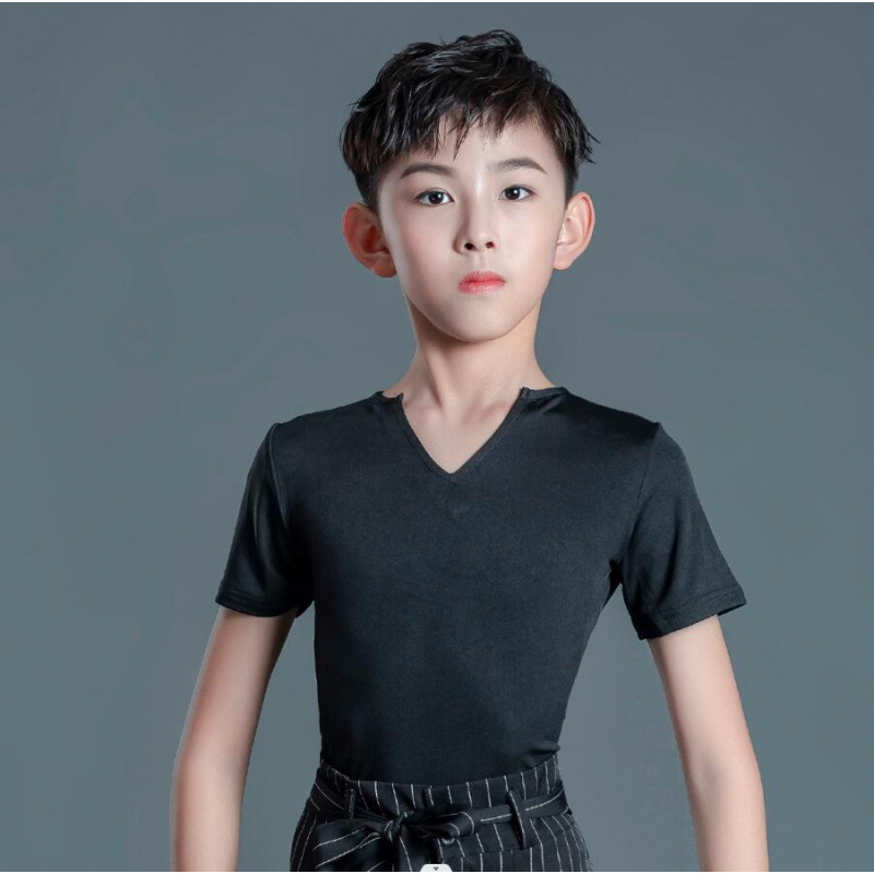 Berniškas latino šokių pasirodymo komplektas su dryžių kelnėmis, vaikams skirtas treniruočių šokių apranga latino, Milk Silk audinys, poliesteris 50% + pamušalas 50%