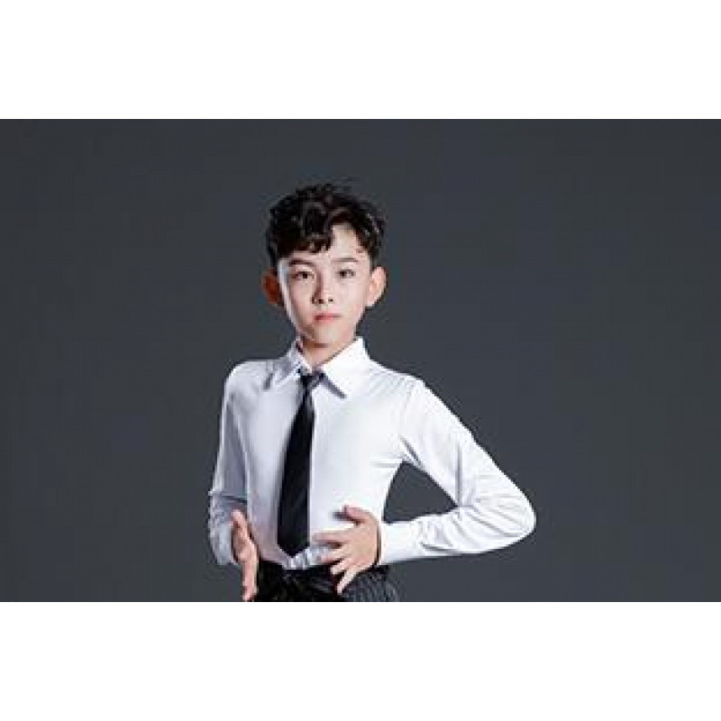 Berniškas latino šokių pasirodymo komplektas su dryžių kelnėmis, vaikams skirtas treniruočių šokių apranga latino, Milk Silk audinys, poliesteris 50% + pamušalas 50%