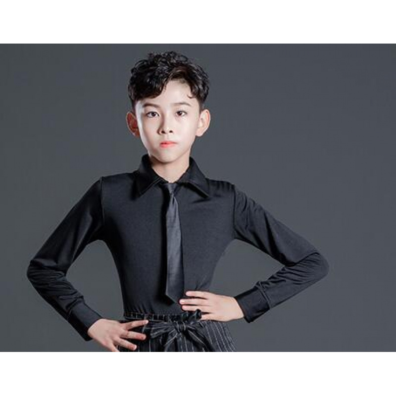 Berniškas latino šokių pasirodymo komplektas su dryžių kelnėmis, vaikams skirtas treniruočių šokių apranga latino, Milk Silk audinys, poliesteris 50% + pamušalas 50%