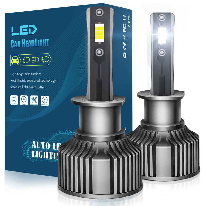 LED automobilio žibintas A8, 12V, aliuminio lydinys, CSP3570 čipas, 50W porai