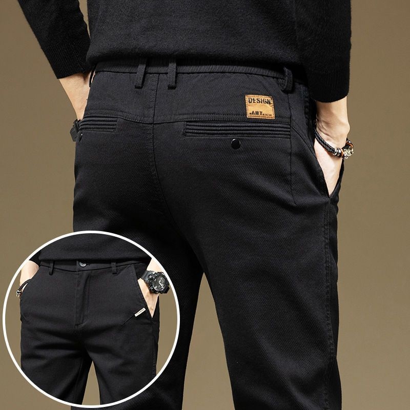 Vyriškos kelnes verslo-kasdieniams stiliui su fliso pamušalu, tiesinis kirpimas, poliesteris, vidinis juosmens aukštis, užtrauktukas