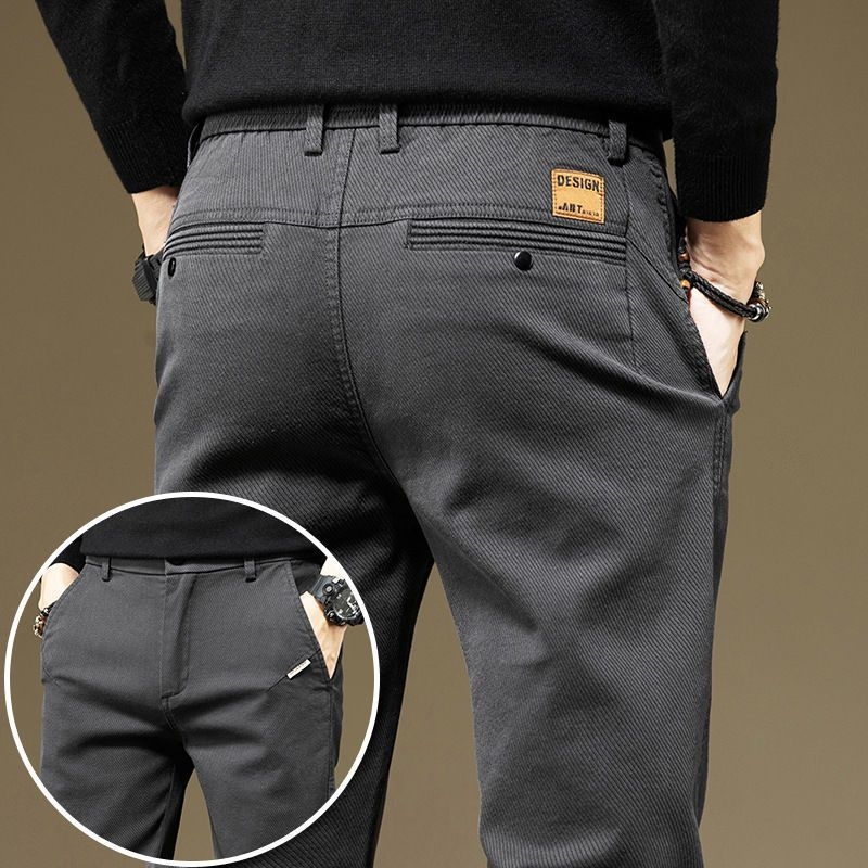 Vyriškos kelnes verslo-kasdieniams stiliui su fliso pamušalu, tiesinis kirpimas, poliesteris, vidinis juosmens aukštis, užtrauktukas