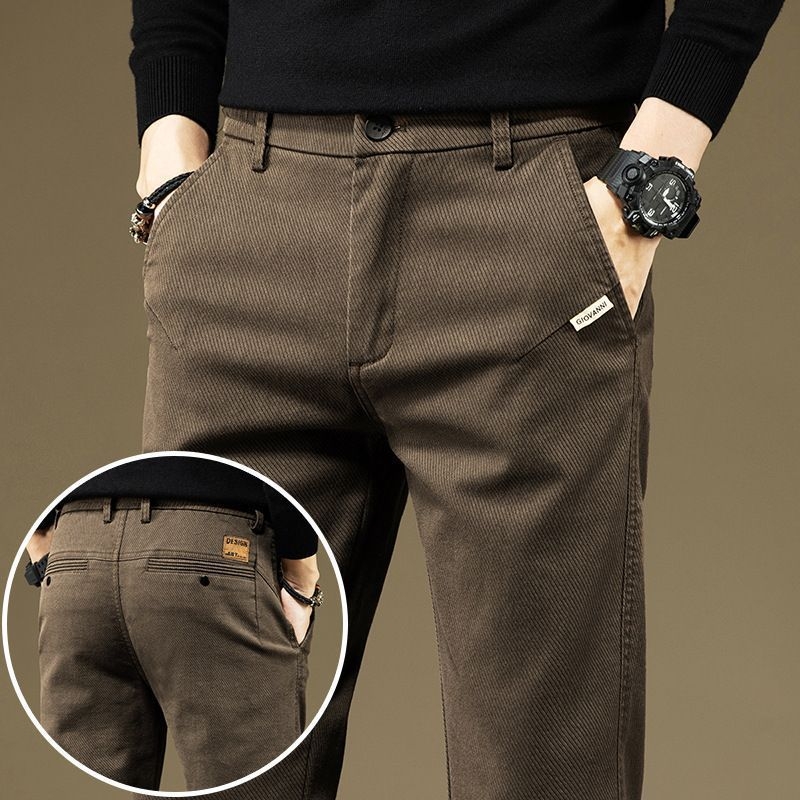 Vyriškos kelnes verslo-kasdieniams stiliui su fliso pamušalu, tiesinis kirpimas, poliesteris, vidinis juosmens aukštis, užtrauktukas