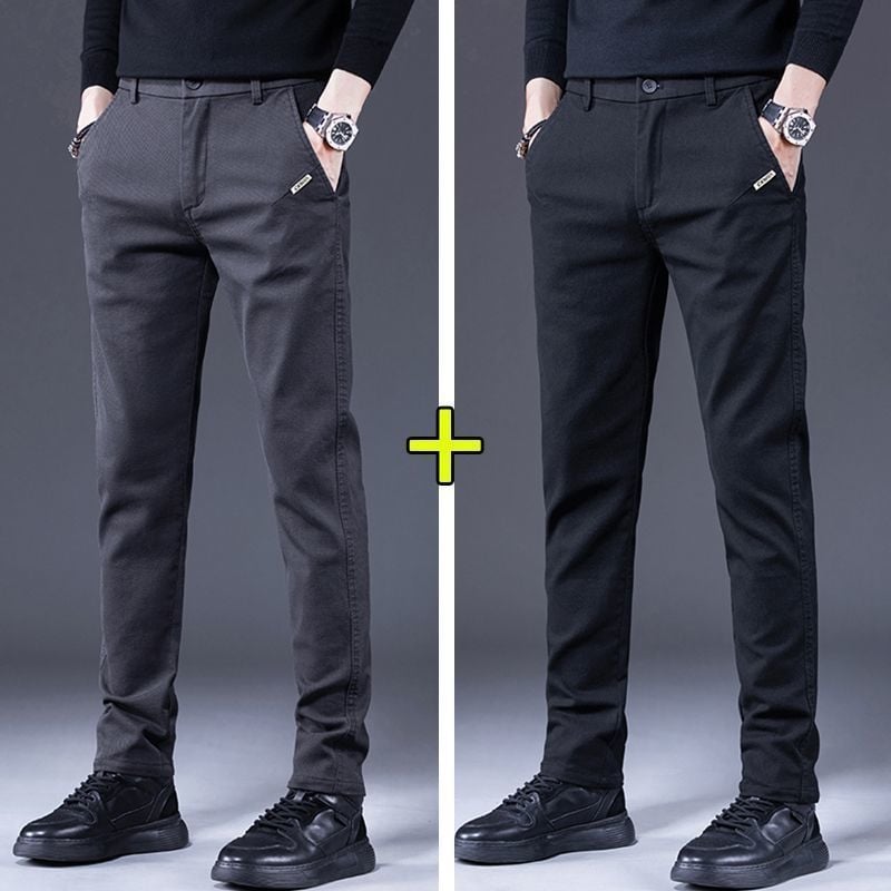 Vyriškos kelnes verslo-kasdieniams stiliui su fliso pamušalu, tiesinis kirpimas, poliesteris, vidinis juosmens aukštis, užtrauktukas