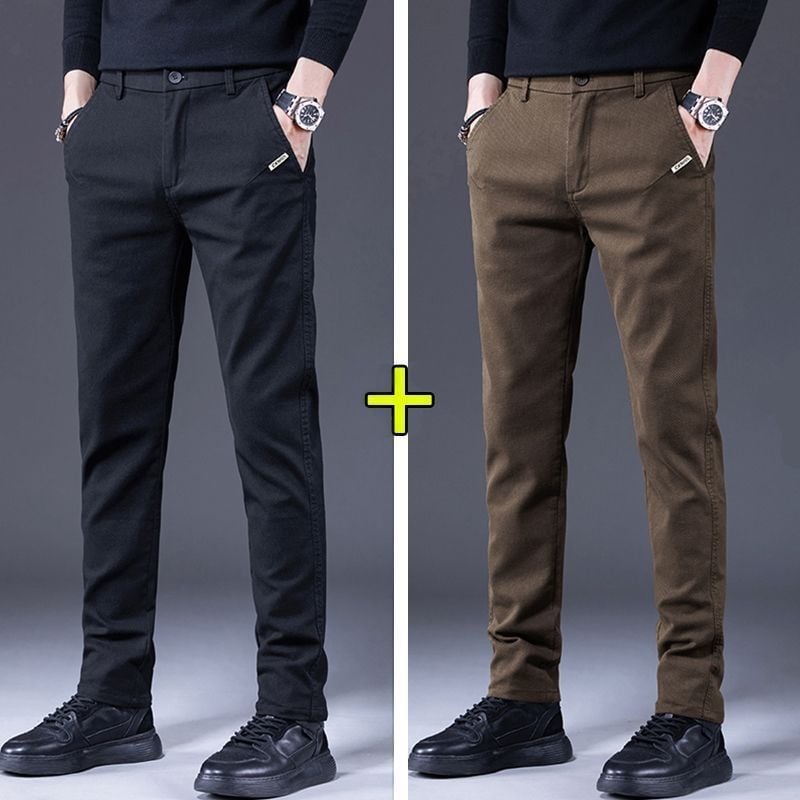 Vyriškos kelnes verslo-kasdieniams stiliui su fliso pamušalu, tiesinis kirpimas, poliesteris, vidinis juosmens aukštis, užtrauktukas