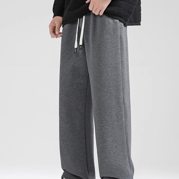 Vyriniai medvilniniai sportiniai kelnės su tiesia kirpimo linija, žiemai, storos, raištelių užsegimas, vienos spalvos