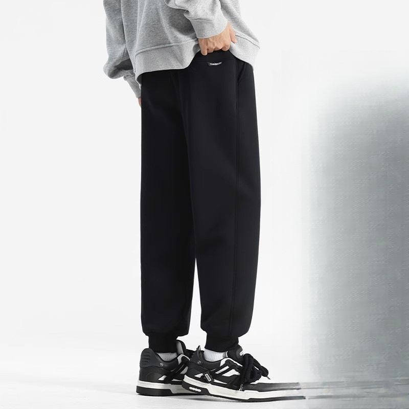 Vyriniai medvilniniai sportiniai kelnės su tiesia kirpimo linija, žiemai, storos, raištelių užsegimas, vienos spalvos