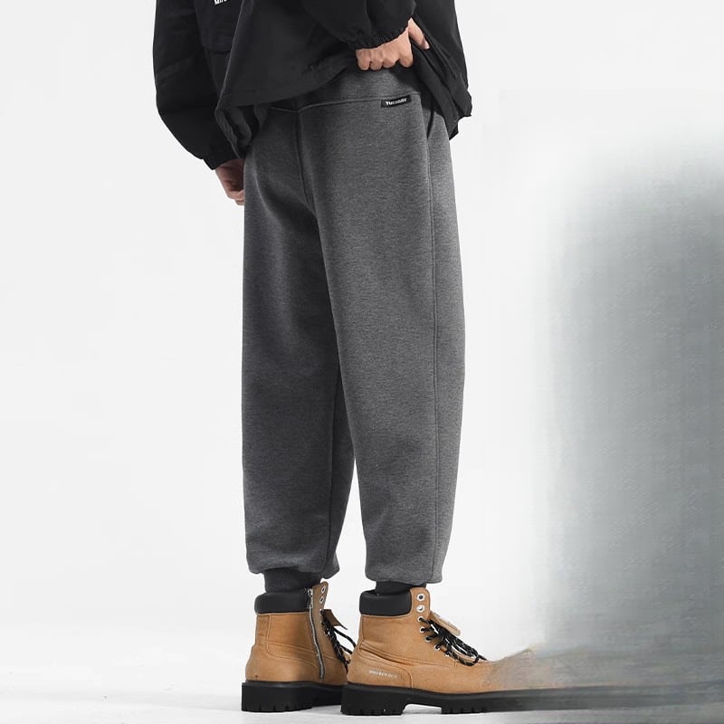 Vyriniai medvilniniai sportiniai kelnės su tiesia kirpimo linija, žiemai, storos, raištelių užsegimas, vienos spalvos