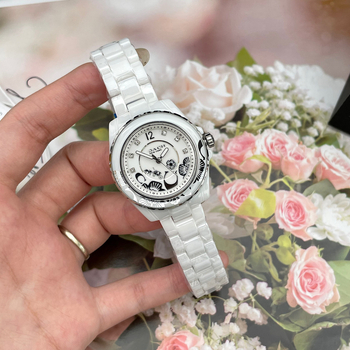 Ceas ceramic pentru femei cu MIYOTA quartz movement, carcasă și curea din ceramică, rezistență la apă 30M, cadran rotund