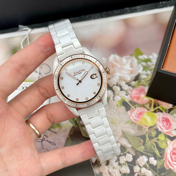 Ceas ceramic pentru femei cu MIYOTA quartz movement, carcasă și curea din ceramică, rezistență la apă 30M, cadran rotund