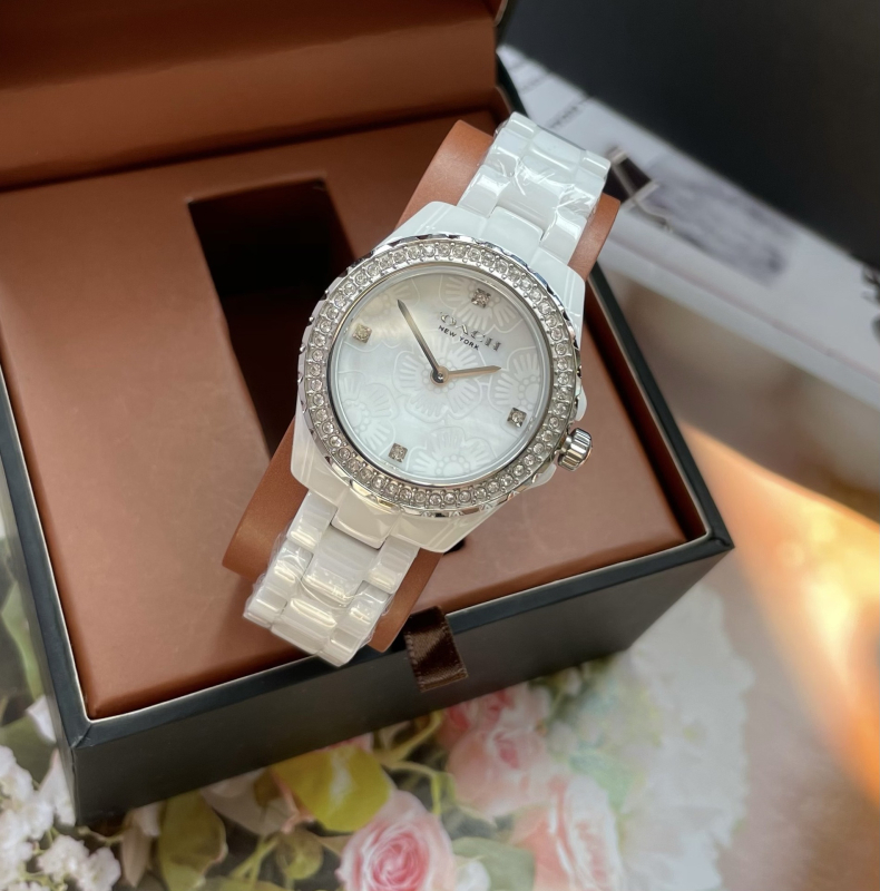 Ceas ceramic pentru femei cu MIYOTA quartz movement, carcasă și curea din ceramică, rezistență la apă 30M, cadran rotund