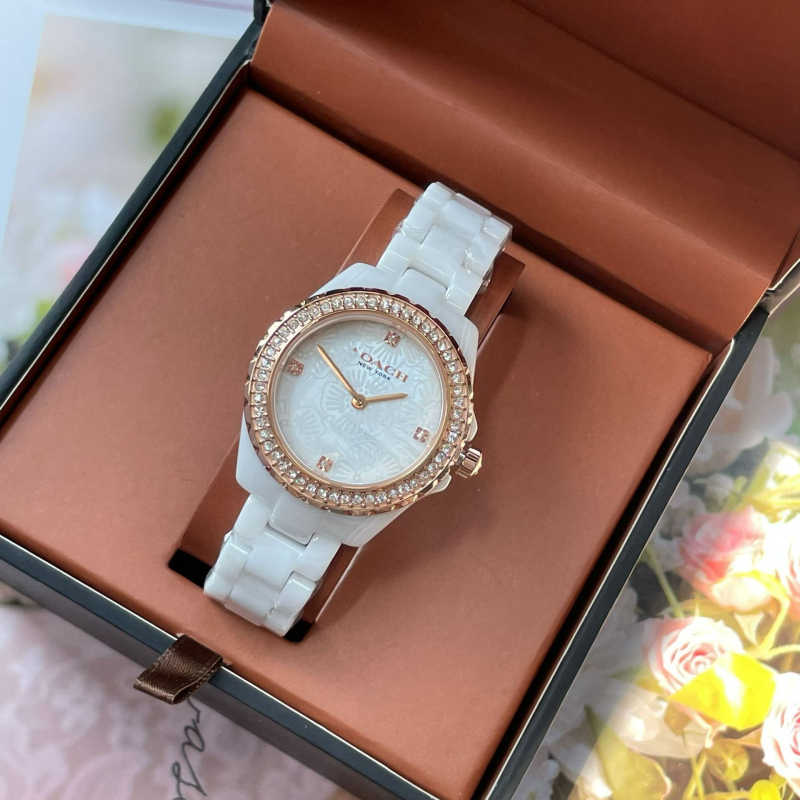 Ceas ceramic pentru femei cu MIYOTA quartz movement, carcasă și curea din ceramică, rezistență la apă 30M, cadran rotund