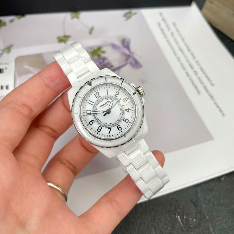 Ceas ceramic pentru femei cu MIYOTA quartz movement, carcasă și curea din ceramică, rezistență la apă 30M, cadran rotund