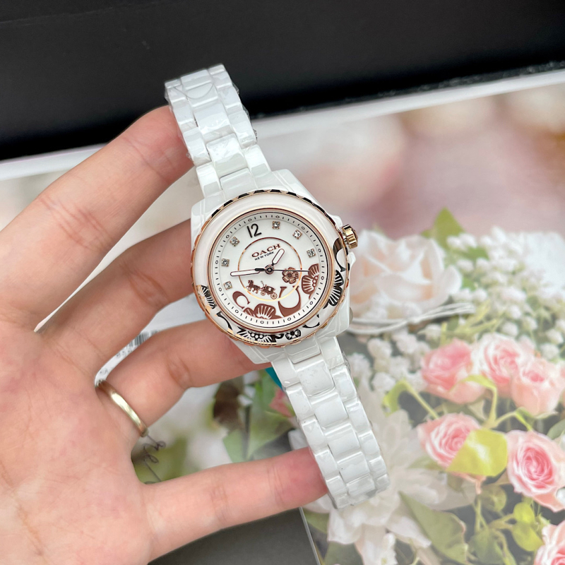 Ceas ceramic pentru femei cu MIYOTA quartz movement, carcasă și curea din ceramică, rezistență la apă 30M, cadran rotund