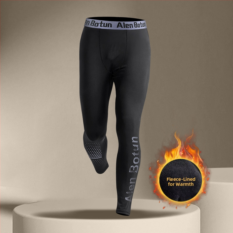 Vyrų terminių pagrindinių kelnių su fliso vidumi, siauras pjūvis, ilgos kelnės, bambukų pluošto ir šilko kokonų mišinys, tinkamos bėgimui ir dviračių sportui, didelis elastingumas