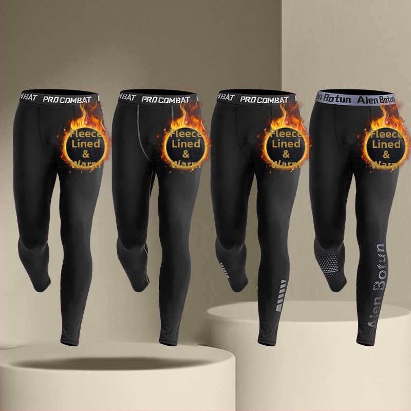 Vyrų terminių pagrindinių kelnių su fliso vidumi, siauras pjūvis, ilgos kelnės, bambukų pluošto ir šilko kokonų mišinys, tinkamos bėgimui ir dviračių sportui, didelis elastingumas