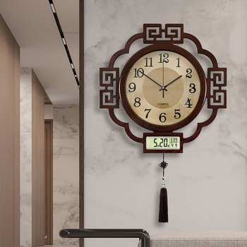 Zidni sat, kineskog stila, dvostrani, mehanizam skakućih sekundi, napajanje baterijom, drveni kućište, kvarcno staklo ogledalo