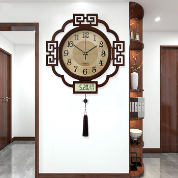 Zidni sat, kineskog stila, dvostrani, mehanizam skakućih sekundi, napajanje baterijom, drveni kućište, kvarcno staklo ogledalo