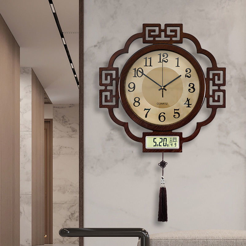 Zidni sat, kineskog stila, dvostrani, mehanizam skakućih sekundi, napajanje baterijom, drveni kućište, kvarcno staklo ogledalo