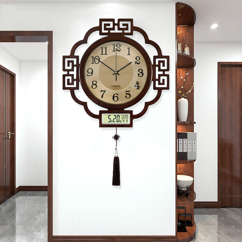 Zidni sat, kineskog stila, dvostrani, mehanizam skakućih sekundi, napajanje baterijom, drveni kućište, kvarcno staklo ogledalo