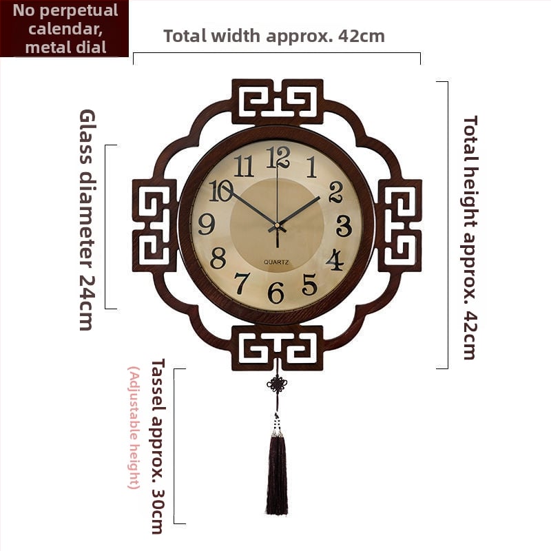 Zidni sat, kineskog stila, dvostrani, mehanizam skakućih sekundi, napajanje baterijom, drveni kućište, kvarcno staklo ogledalo
