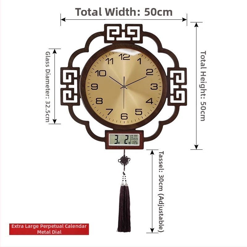 Zidni sat, kineskog stila, dvostrani, mehanizam skakućih sekundi, napajanje baterijom, drveni kućište, kvarcno staklo ogledalo